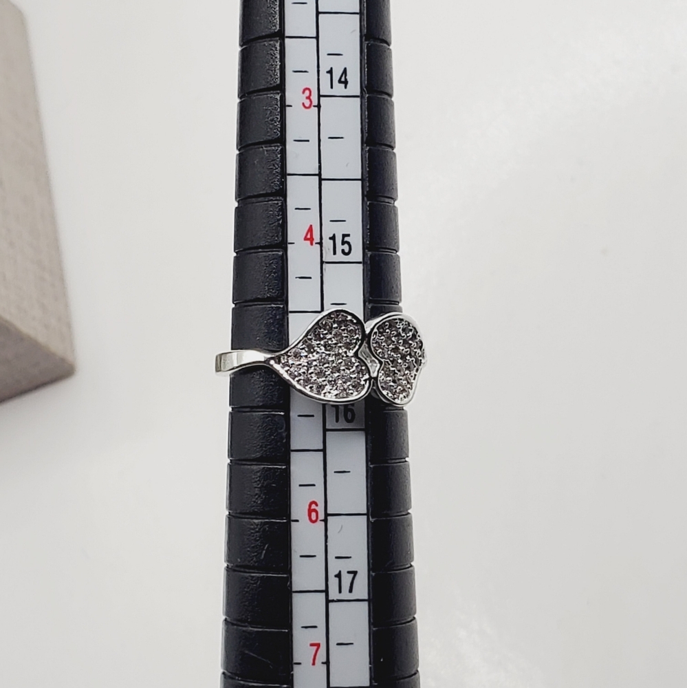 Sparkling Double Heart Silver Ring - image 5
